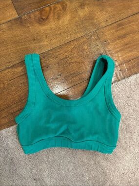 ALO Yoga Teal Ribbed Scoop  Top
